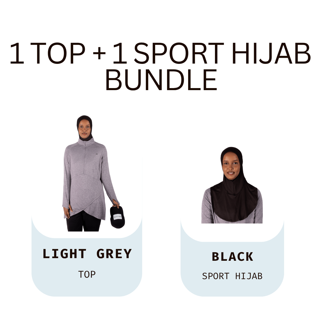Light Grey Top & Black Hijab Set